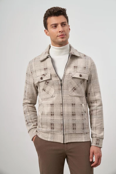 Camel Örme Bebe Yaka Kendinden Desenli Yırtmaçsız Astarsız Slim Fit Classic Mont 1007245157 ürün görseli 1