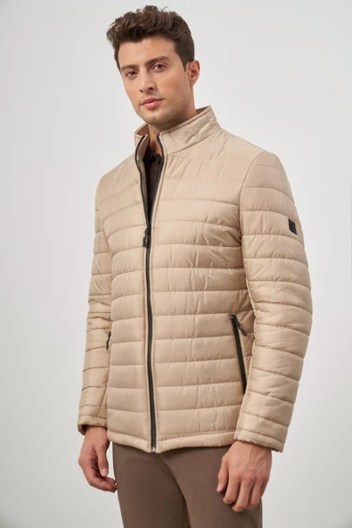 Bej Kapitone Hakim Yaka Düz Yırtmaçsız Tam Astar Slim Fit Classic Mont 1007245155 ürün görseli 1
