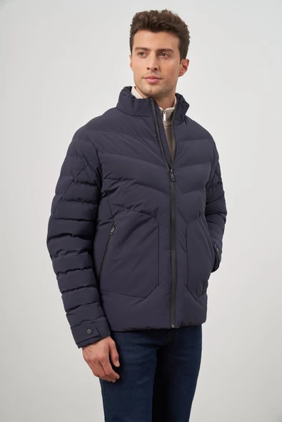 Lacivert Dolumlu Hakim Yaka Slim Fit Dar Kesim Klasik Mont 1007245153 ürün görseli 1