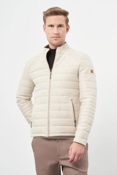 Bej Suni Deri Hakim Yaka Düz Yırtmaçsız Tam Astar Slim Fit Casual Deri Mont 1038245150 ürün görseli 1