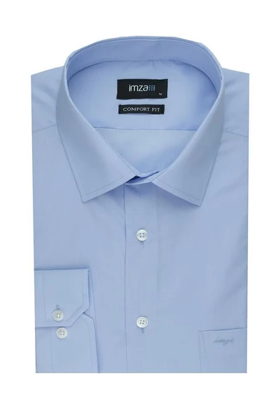 Mavi Uzun Kol Sert Yaka Cepli Comfort Fit Rahat Kesim Basic Gömlek 1004220051 ürün görseli 1