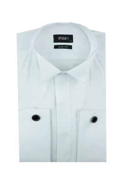 Beyaz Uzun Kol Ata Yaka  Slim Fit Dar Kesim Basic Gömlek 1004210060 ürün görseli 1