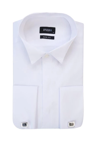 Beyaz Uzun Kol Ata Yaka  Slim Fit Dar Kesim Basic Gömlek 1004205060 ürün görseli 1