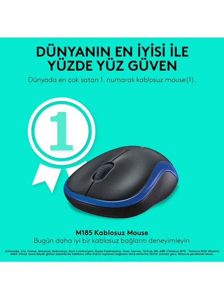 Logitech M185 910-002236 Mavi Optik Kablosuz Mouse - Resim 2