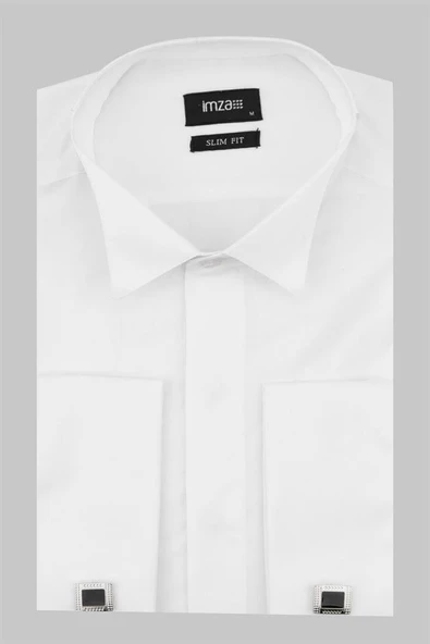 Beyaz Uzun Kol Ata Yaka  Slim Fit Dar Kesim Basic Gömlek 1004225060 ürün görseli 1