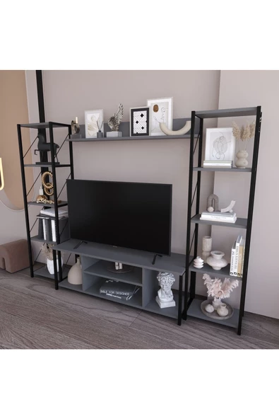 Onebo 200 Cm Tv Ünitesi Seti Yaşam Ünitesi Seti  Metal  Antrasit ürün görseli 1