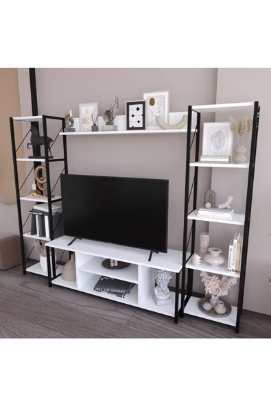 Onebo 200 Cm Tv Ünitesi Seti Yaşam Ünitesi Seti  Metal Gövde Beyaz ürün görseli 1