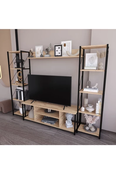 Onebo 200 Cm Tv Ünitesi Seti Yaşam Ünitesi Seti  Metal  Meşe ürün görseli 1