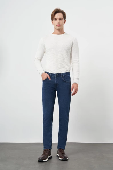 Lacivert Düz Gabardin Pamuklu 5 Cep Slim Fit Casual Denim Pantolon 1023245155 ürün görseli 1