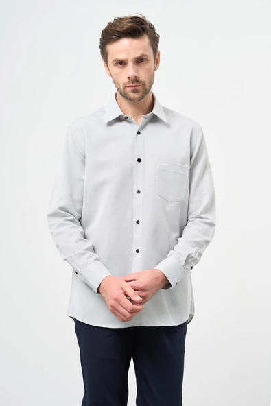 Siyah Uzun Kol Kendinden Cepli Pamuklu Classic Comfort Fit Gömlek 1004245213 ürün görseli 1