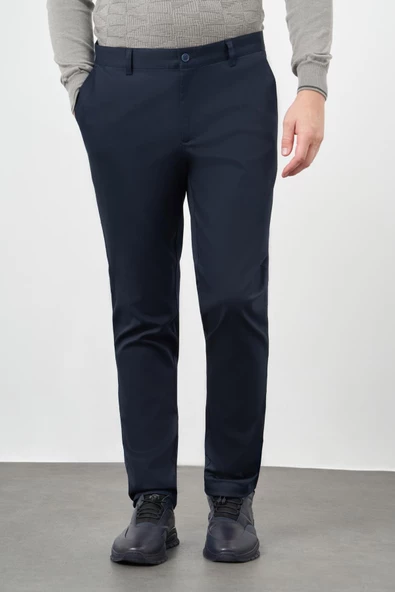 Koyu Lacivert Düz Armürlü Pamuklu Yan Cep Comfort Fit Casual Pantolon 1003245164 ürün görseli 1