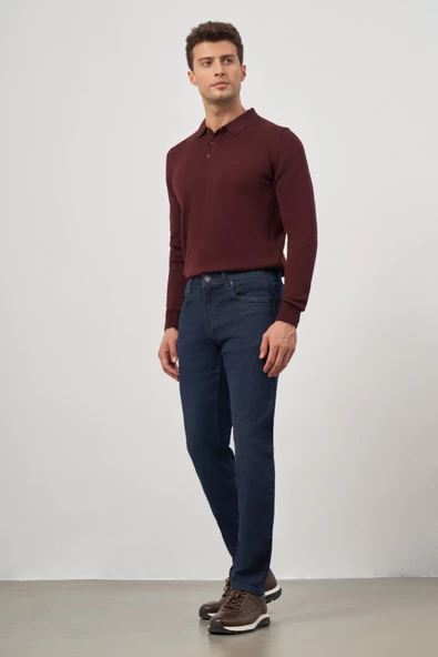 Lacivert Düz Gabardin Slim Fit Casual Denim Pantolon 1023245154 ürün görseli 1
