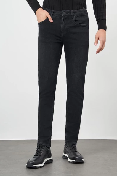 Siyah Düz Gabardin Pamuklu 5 Cep Slim Fit Casual Denim Pantolon 1023245155 ürün görseli 1