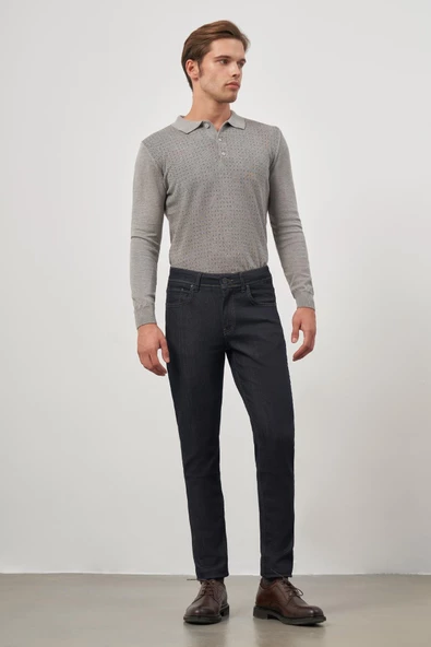 Lacivert Düz Gabardin Slim Fit Casual Denim Pantolon 1023245152 ürün görseli 1