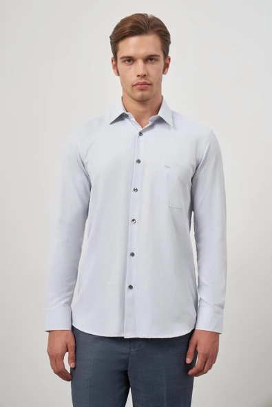 Gri Uzun Kol Kendinden Armürlü 041 Classic Comfort Fit Gömlek 1004245156 ürün görseli 1