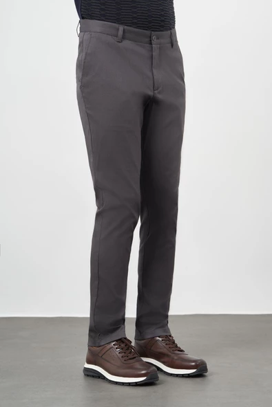 Koyu Antrasit Düz Armürlü Pamuklu Yan Cep Comfort Fit Casual Pantolon 1003245164 ürün görseli 1