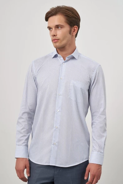 Beyaz Uzun Kol Desen Yarım İtalyan Yaka Cepli Pamuklu Classic Comfort Fit Gömlek 1004245179 ürün görseli 1