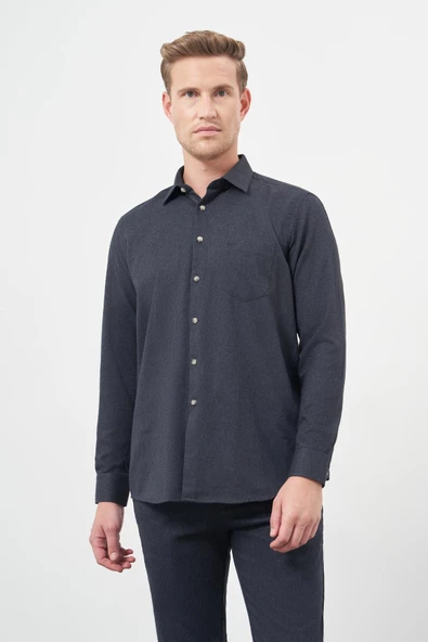 Uzun Kol Düz Gabardin Sert Yaka Cepli Pamuklu Classic Comfort Fit Gömlek 1004245168 ürün görseli 1
