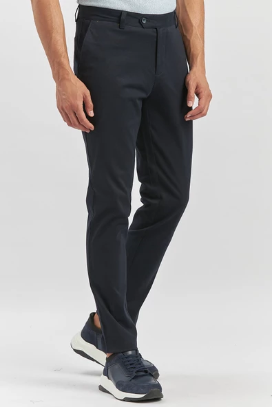 Koyu Lacivert Pamuklu Yandan Cepli Casual Slim Fit Chino Pantolon 1003240905 ürün görseli 1