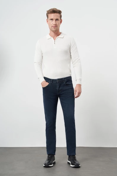 Lacivert Düz Gabardin Pamuklu 5 Cep Slim Fit Casual Denim Pantolon 1023245155 ürün görseli 1