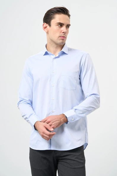 Mavi Uzun Kol İtalyan Yaka Cepli Pamuklu Classic Comfort Fit Gömlek 1004245171 ürün görseli 1