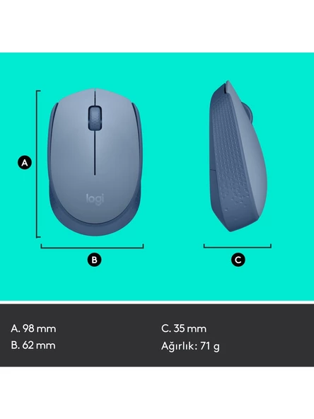Logitech M171 910-006866 Mavi-Gri Optik Kablosuz Mouse - Resim 6