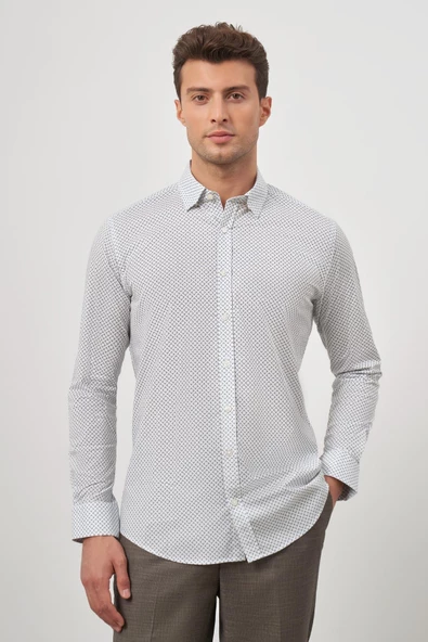 Beyaz Uzun Kol Perfectto Alttan Biritli Yaka Cepsiz Pamuklu Classic Slim Fit Gömlek 1004240259 ürün görseli 1