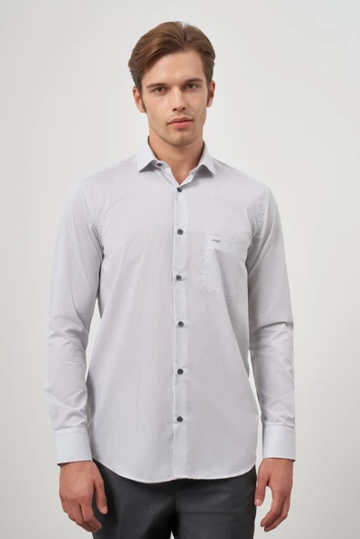Gri Uzun Kol Desen Yarım İtalyan Cepli Pamuklu Classic Comfort Fit Gömlek 1004245174 ürün görseli 1