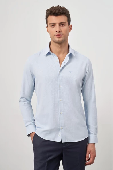 Mavi Uzun Kol Kendinden Desenli Armürlü 032 Sert Yaka Classic Slim Fit Gömlek 1004245151 ürün görseli 1