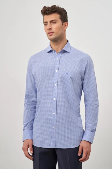 Saks Uzun Kol Kareli Desen Yarım İtalyan Cepli Classic Comfort Fit Gömlek 1004245188 ürün görseli 1