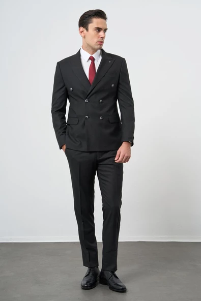 Siyah Kırlangıç Yaka Kruvaze 6 Drop Slim Fit Tam Astar Esnek Takım Elbise 1001245173 ürün görseli 1
