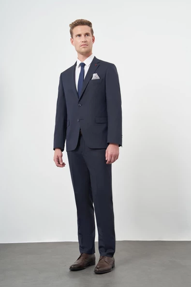 Lacivert Mono Yaka 6 Drop Comfort Fit Tam Astar Yünlü Takım Elbise 1001245167 ürün görseli 1