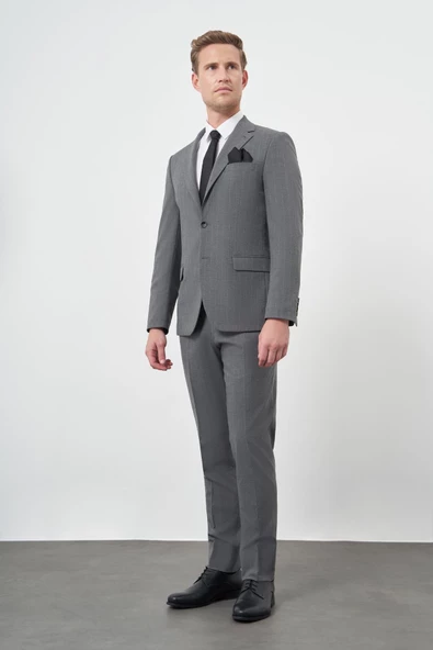 Füme Mono Yaka Çizgili 6 Drop Slim Fit Tam Astar Esnek Takım Elbise 1001245102 ürün görseli 1