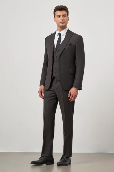 Siyah Kırlangıç Yaka Yelekli 6 Drop Slim Fit Tam Astar Yünlü Takım Elbise 1001245156 ürün görseli 1