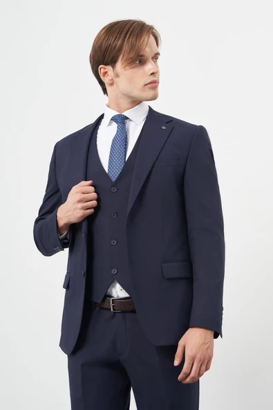 Lacivert Mono Yaka Yelekli 6 Drop Slim Fit Dar Kesim Basic Takim Elbise 1001245386 ürün görseli 1