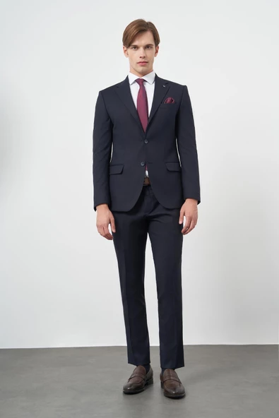 Lacivert Mono Yaka 6 Drop Slim Fit Tam Astar Esnek Takım Elbise 1001245175 ürün görseli 1