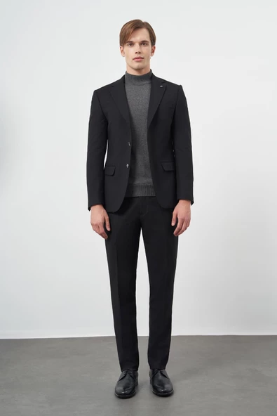 Siyah Mono Yaka 6 Drop Slim Fit Tam Astar Esnek Takım Elbise 1001245175 ürün görseli 1