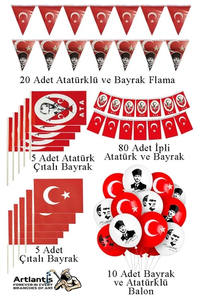Okul Sınıf Süsü 7 Çeşit 1 Paket Çıtalı Bayrak Bayraklı Balon Atatürklü Balon İpli Bayrak Flamalı Bayrak 29 Ekim 23 Nisan ürün görseli 1