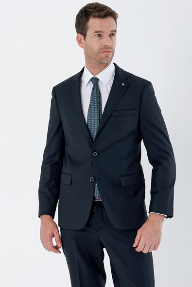 Koyu Lacivert Gabardin Mono Yaka Likralı 6 Drop Comfort Fit Rahat Kesim Klasik Takım Elbise 1001235152 ürün görseli 1