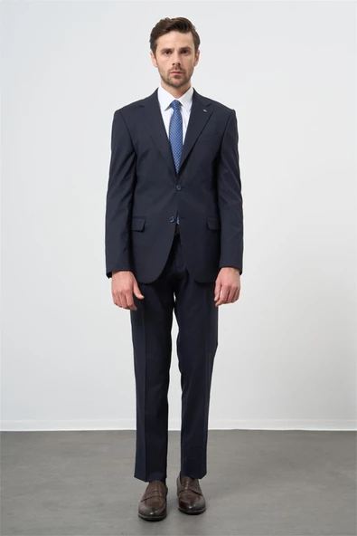 Lacivert Mono Yaka Çizgili 6 Drop Slim Fit Tam Astar Esnek Takım Elbise 1001245102 ürün görseli 1
