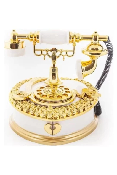 Müzikli Nostaljik Telefon - 2 Bölmeli Takı Kutusu Mücevher Kutusu ürün görseli 1