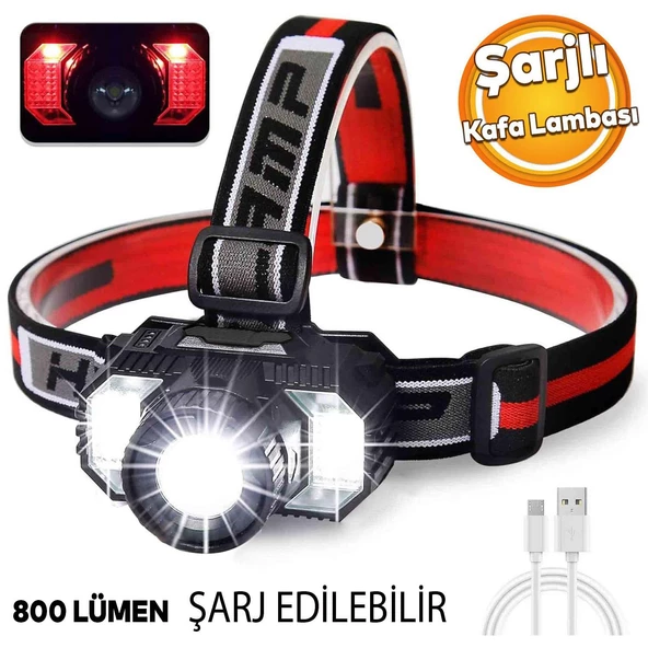 Şarjlı Kafa Lambası Type-c Şarj Beyaz Işık Kırmızı Sos Işık Su Geçirmez 1800 mAh 800 Lümen ürün görseli 1