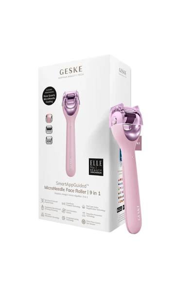 GESKE Mikro İğneli Buz Başlığı Pembe Kuvars Başlıklı Dermaroller Cihaz MicroNeedle Face Roller ürün görseli 1