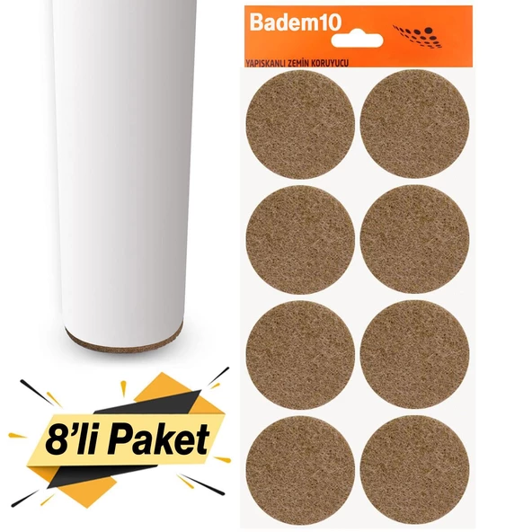 Zemin Koruyucu Keçe 50 mm Yapışkanlı (8'li PAKET) Masa Sandalye Mobilya Koltuk Ayak Keçesi Yuvarlak ürün görseli 1