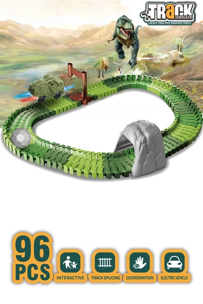 96 Parça Dinozor Temalı Hareketli Raylar Dinozor Araçlı ürün görseli 1