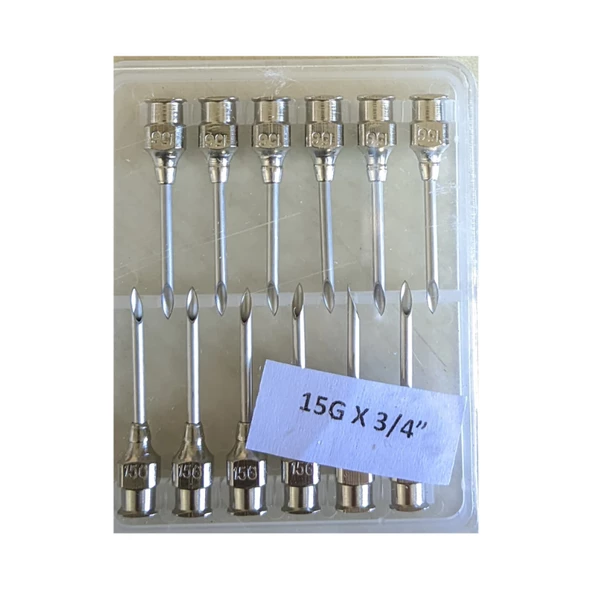 MUHTELİF - ENJEKTÖR İĞNE UCU ÇELİK 15G X 3/4" 1 PAKET ÇİN (12 ADET) ürün görseli 1