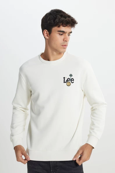Lee L242503104 Ekru Erkek Saat  Baskılı Bisiklet Yaka Üç İplik Sweat ürün görseli 1
