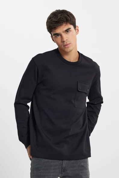 Lee L242498001 Siyah Erkek Bisiklet Yaka Soldan Cep Detaylı Üç İplik Sweat ürün görseli 1
