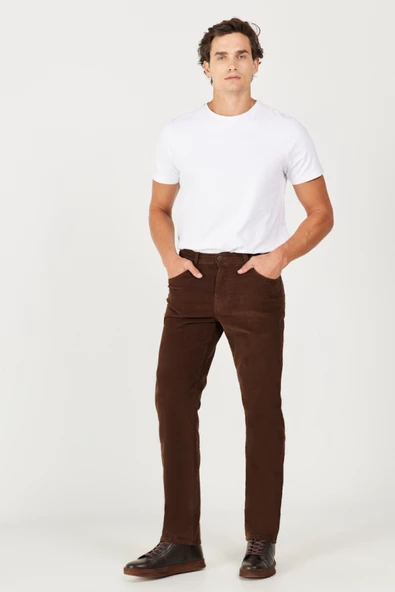 Wrangler W12SEC455 Texas Silim Kahverengi Erkek Normal Bel Normal Paça Kadife Pantalon ürün görseli 1
