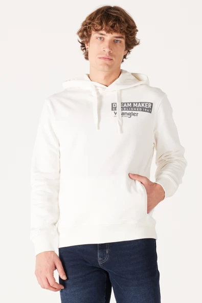 Wrangler W232242102 Ekru Erkek Sol Göğüste Yazı Detaylı Kapüşonlu İki İplik Sweat ürün görseli 1